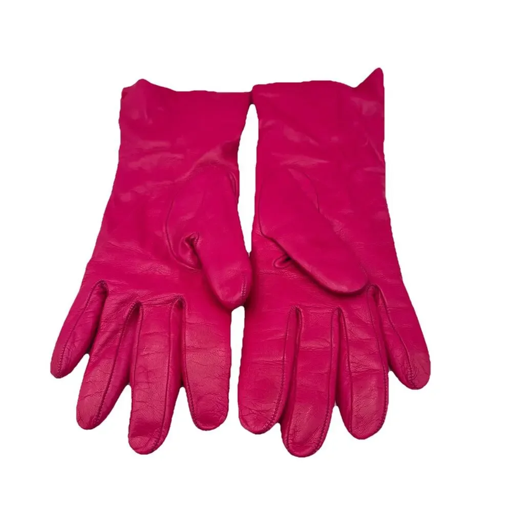 Sermoneta Women's‎ Bright Pink  Leather Cashmere Lined Made Italy Vtg Sz 7.5 EUC